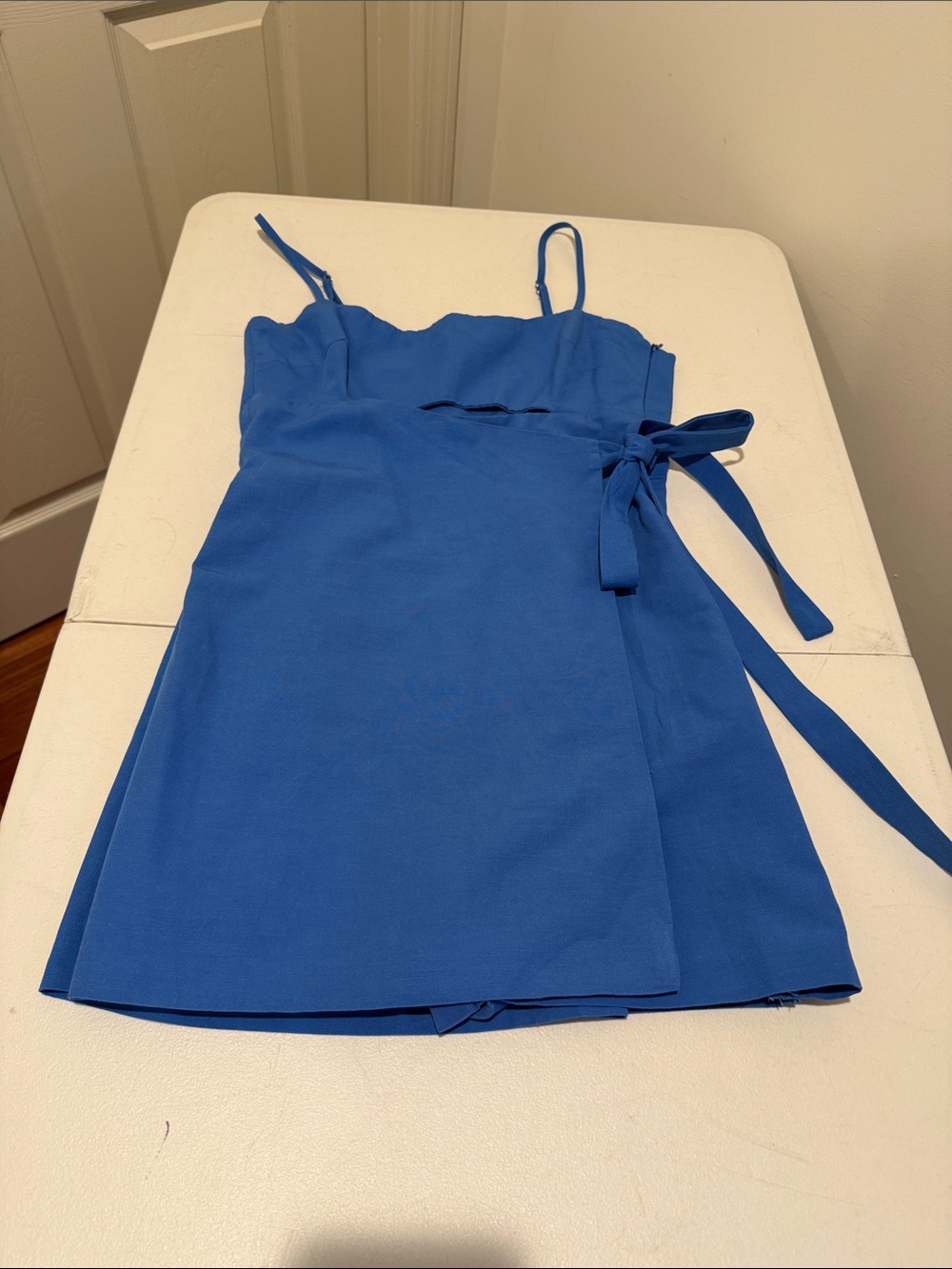 Zara Cobalt Blue Wedding Guest Mini SKORT Cutout Side Tie Spaghetti Strap S - Picture 8 of 16